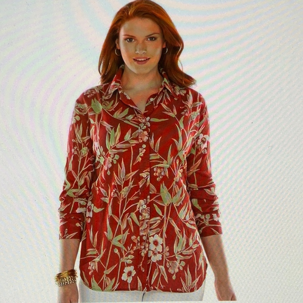 Chaps Exotic Floral Crinkle Long Sleeve Shirt